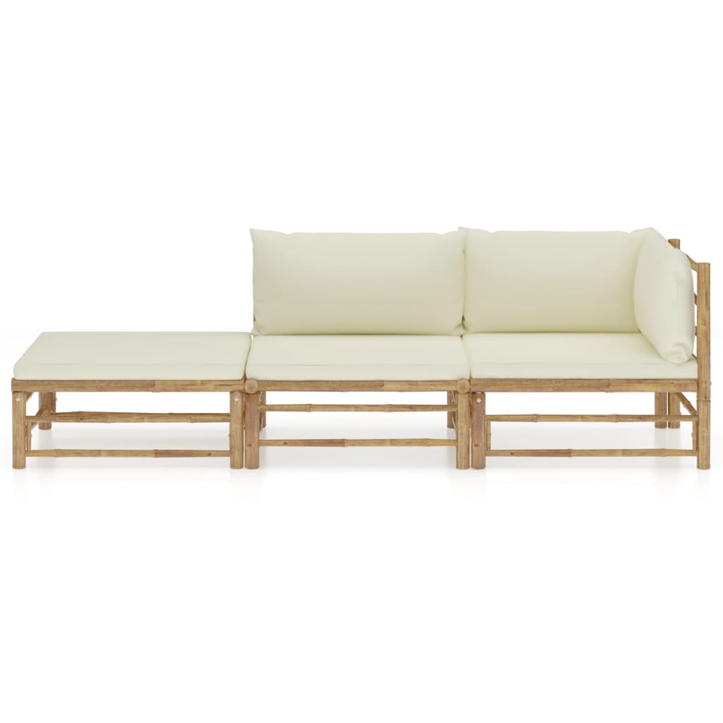 3-Delige Loungeset Met Witte Kussens Bamboe