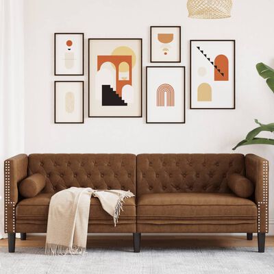 Chesterfield 3-Zitsbank – Kunstsuède Bruin & Klassiek Design