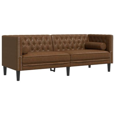 Chesterfield 3-Zitsbank – Kunstsuède Bruin & Klassiek Design