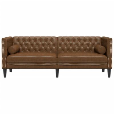 Chesterfield 3-Zitsbank – Kunstsuède Bruin & Klassiek Design